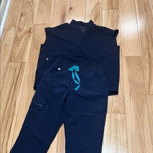 Figs Navy Blue Jumpsuit with Teal Accents